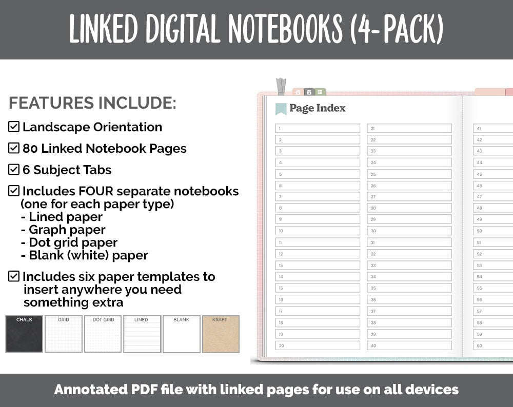 Linked Digital Notebooks 4- Pack | Bloom Theme | GoodNotes, iPad & Android