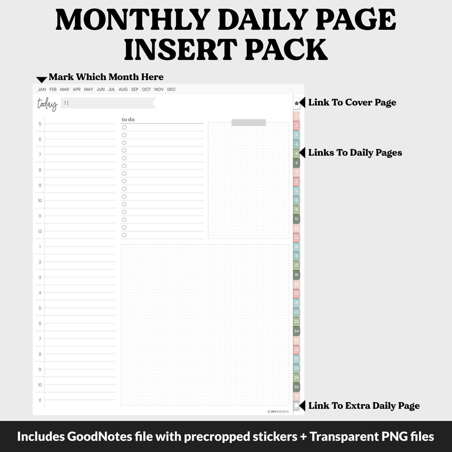 Linked Daily Portrait Digital Planner Insert | Bloom | GoodNotes, iPad & Android
