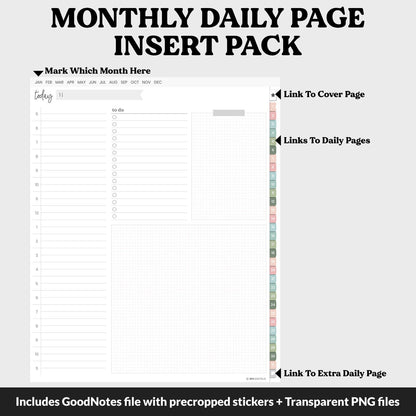 Linked Daily Portrait Digital Planner Insert | Bloom | GoodNotes, iPad & Android