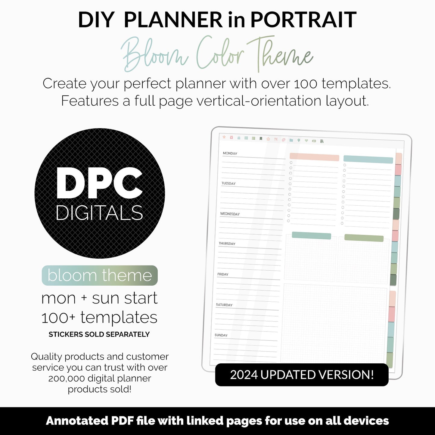 DIY Portrait Digital Planner | Bloom Theme | Goodnotes, iPad & Android