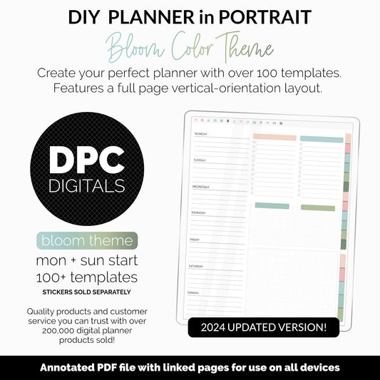 DIY Portrait Digital Planner | Bloom Theme | Goodnotes, iPad & Android