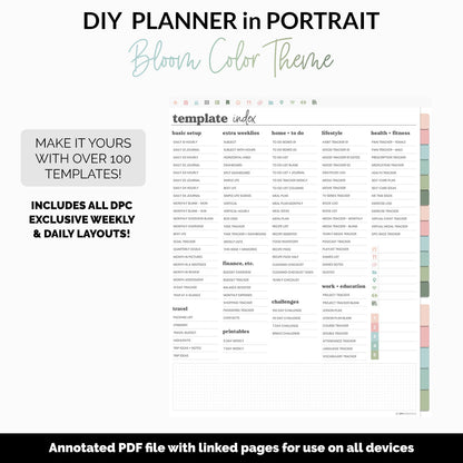 DIY Portrait Digital Planner | Bloom Theme | Goodnotes, iPad & Android