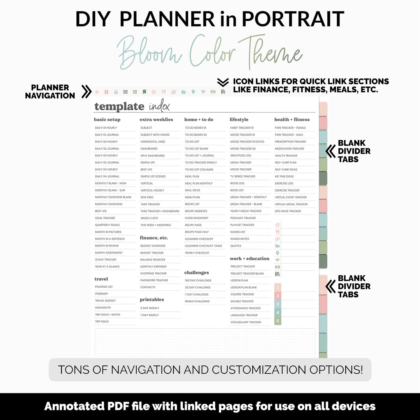 DIY Portrait Digital Planner | Bloom Theme | Goodnotes, iPad & Android