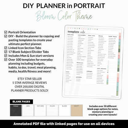 DIY Portrait Digital Planner | Bloom Theme | Goodnotes, iPad & Android