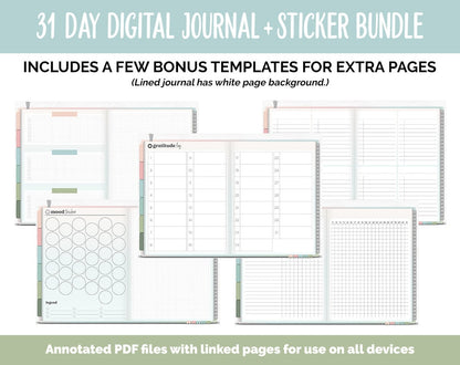 31 Day Digital Journal + Sticker Bundle | Bloom Theme