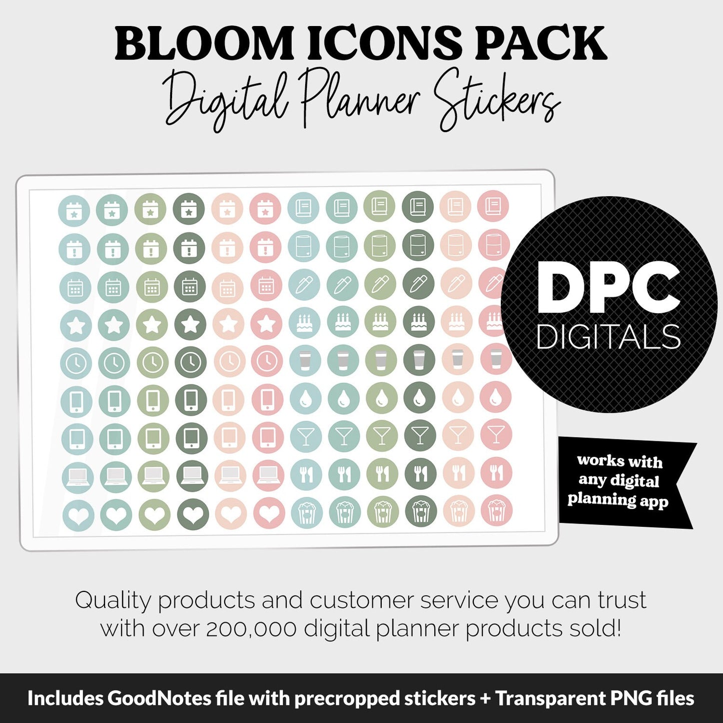 Bloom Icons Digital Planner Stickers | GoodNotes, iPad and Android | Icons, Life, Weather, Everyday