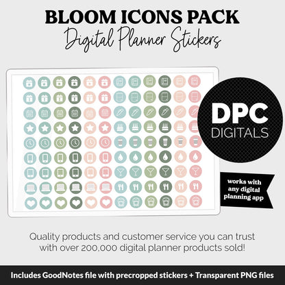 Bloom Icons Digital Planner Stickers | GoodNotes, iPad and Android | Icons, Life, Weather, Everyday