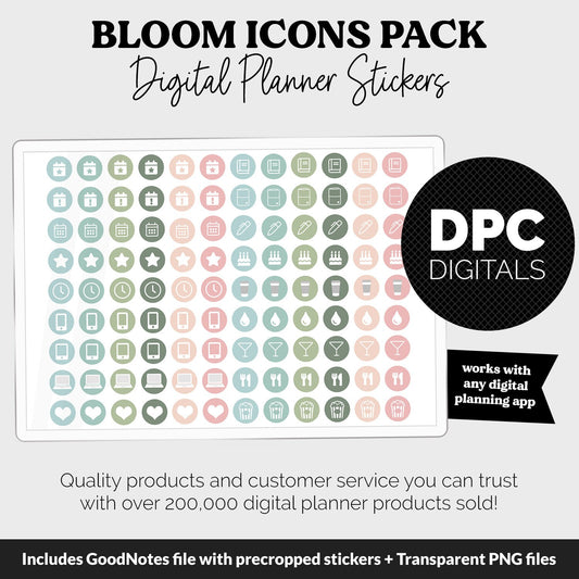 Bloom Icons Digital Planner Stickers | GoodNotes, iPad and Android | Icons, Life, Weather, Everyday