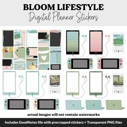 Bloom Lifestyle Add-On Digital Stickers | GoodNotes & iPad | TV, Playlist, Travel, Reading, Work, Groceries