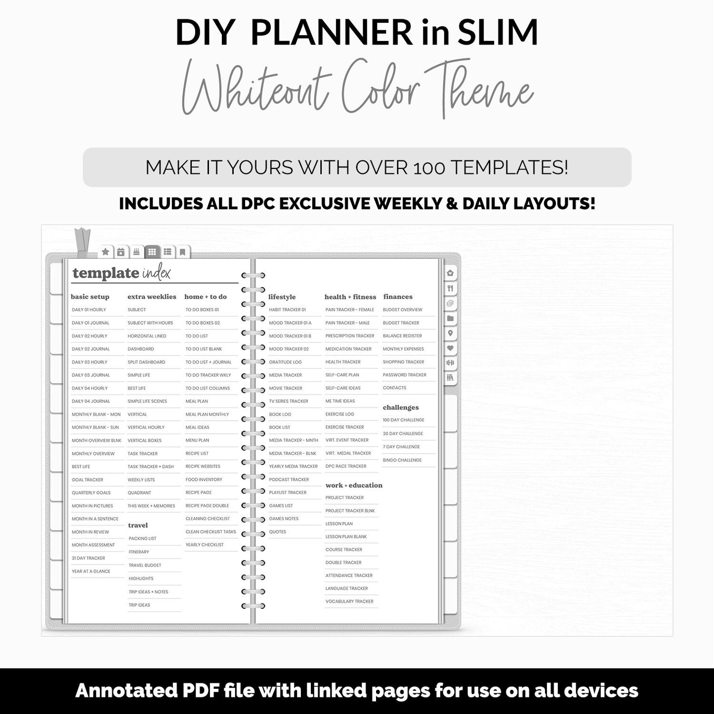 DIY Slim Digital Planner | Whiteout Theme | Goodnotes, iPad & Android | Notebook