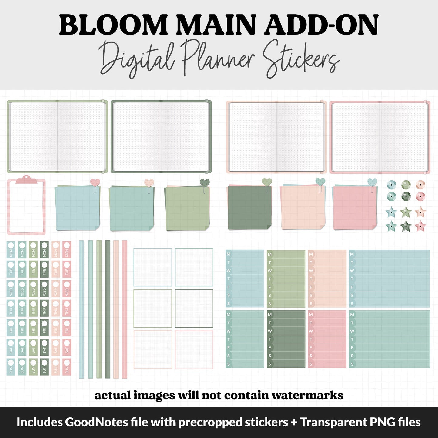Bloom Add-On Digital Stickers | GoodNotes & iPad | Trackers, Budget, Meal Planning, Health, Habits