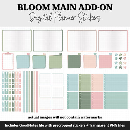 Bloom Add-On Digital Stickers | GoodNotes & iPad | Trackers, Budget, Meal Planning, Health, Habits