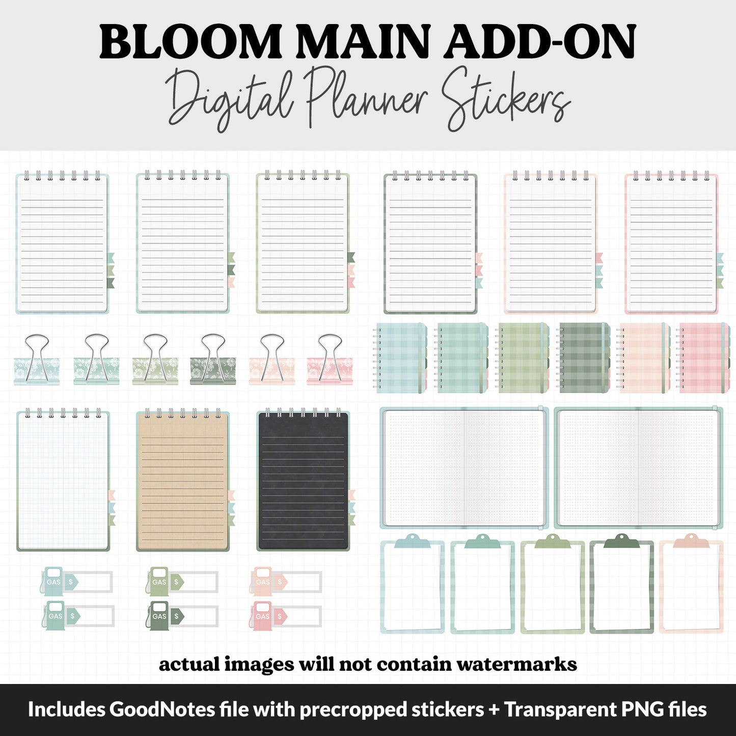 Bloom Add-On Digital Stickers | GoodNotes & iPad | Trackers, Budget, Meal Planning, Health, Habits