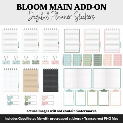 Bloom Add-On Digital Stickers | GoodNotes & iPad | Trackers, Budget, Meal Planning, Health, Habits