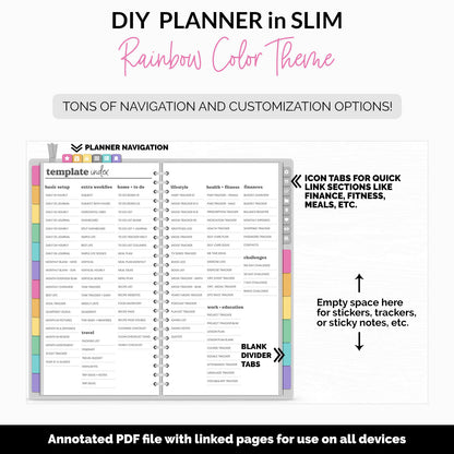 DIY Slim Digital Planner | Rainbow Theme | Goodnotes, iPad & Android | Notebook