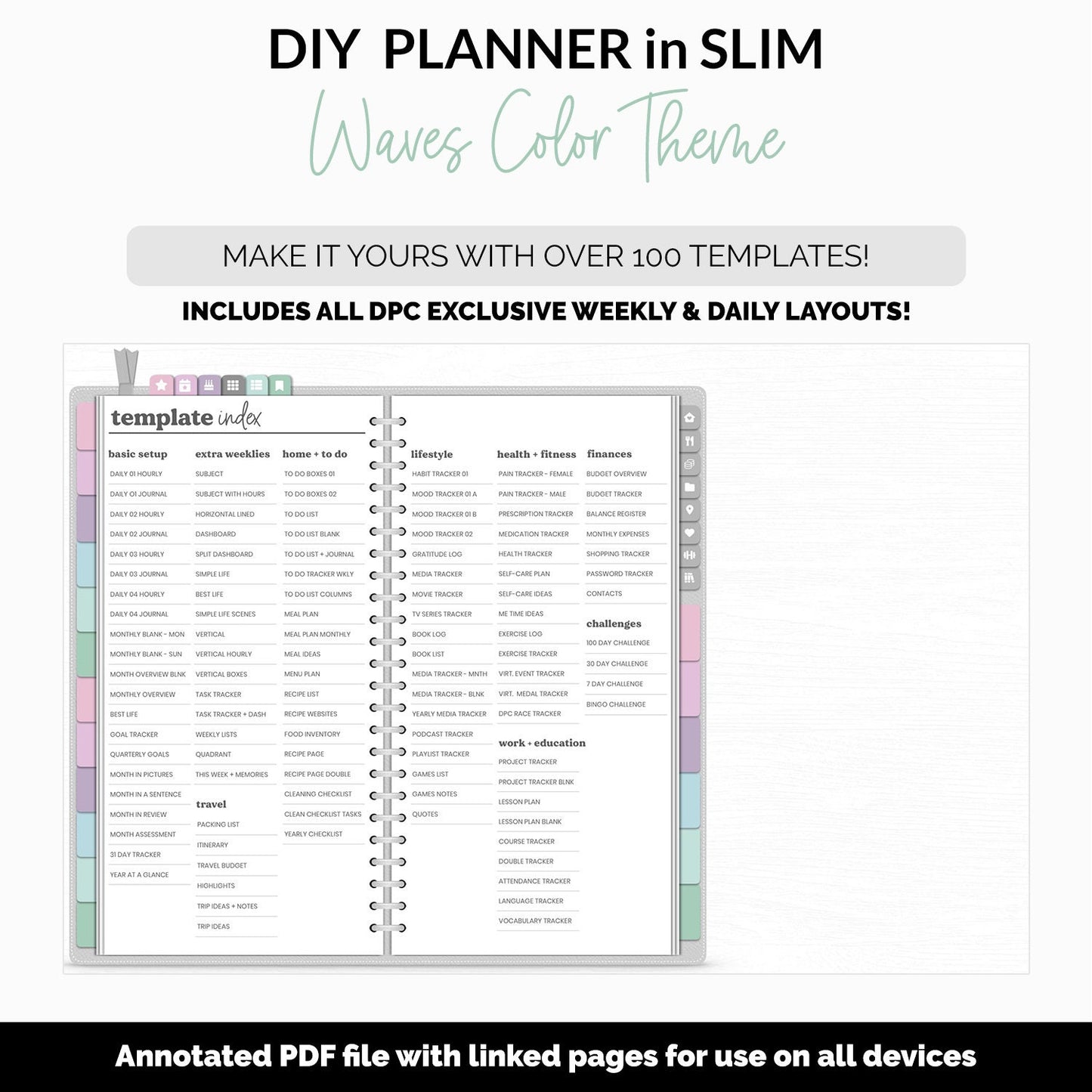 DIY Slim Digital Planner | Waves Theme | Goodnotes, iPad & Android | Notebook