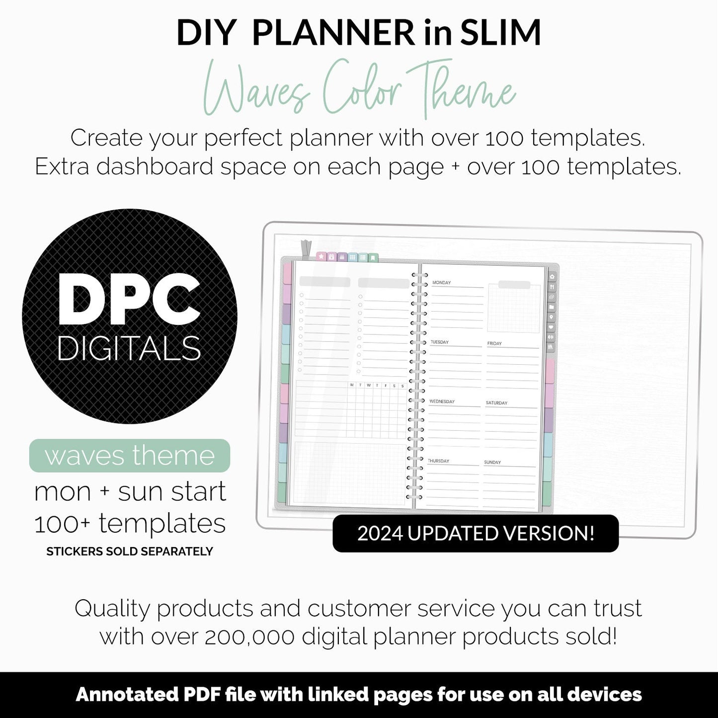 DIY Slim Digital Planner | Waves Theme | Goodnotes, iPad & Android | Notebook