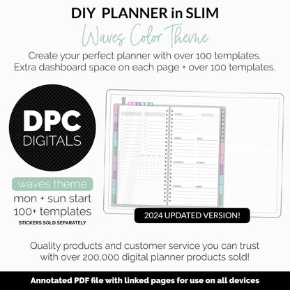 DIY Slim Digital Planner | Waves Theme | Goodnotes, iPad & Android | Notebook