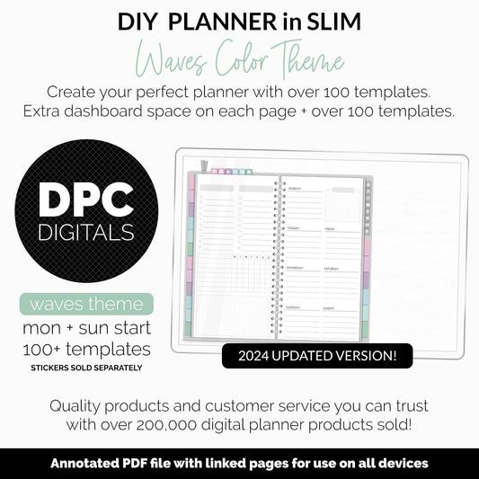 DIY Slim Digital Planner | Waves Theme | Goodnotes, iPad & Android | Notebook