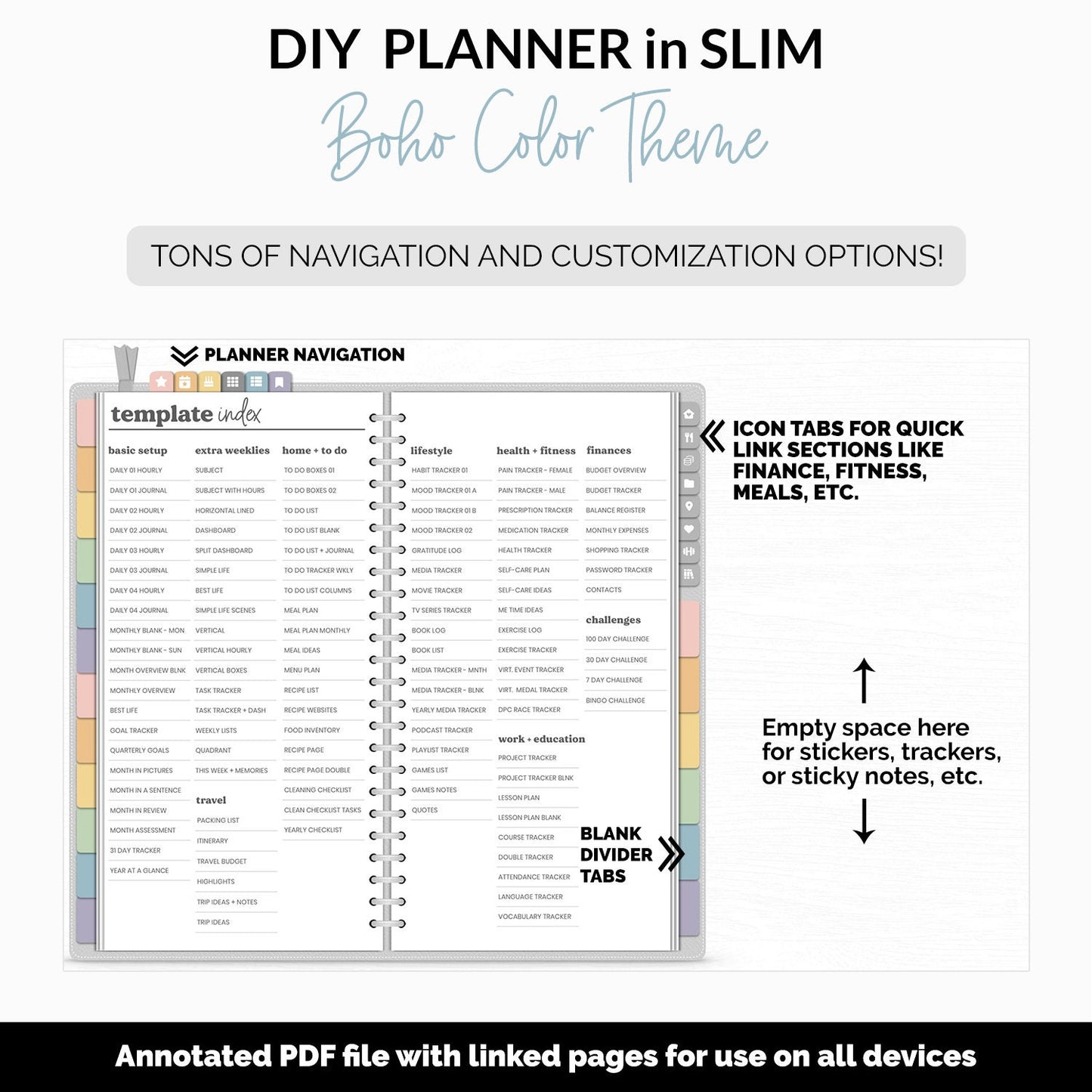 DIY Slim Digital Planner | Boho Theme | Goodnotes, iPad & Android | Notebook