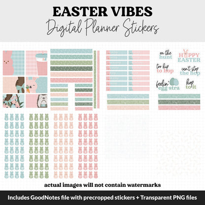 Easter Vibes Digital Planner Stickers | GoodNotes, iPad and Android | Spring, Huey the Hedgehog, Bunny