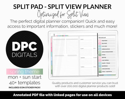 Split Pad | Split View Digital Planner | Spring Theme | GoodNotes & iPad