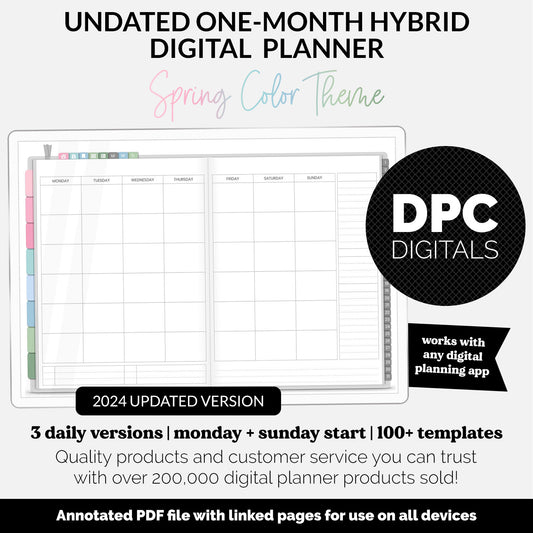 Undated Hybrid One Month Digital Planner | Spring Theme | GoodNotes, iPad & Android
