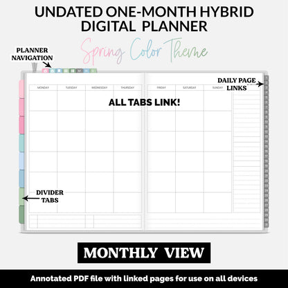 Undated Hybrid One Month Digital Planner | Spring Theme | GoodNotes, iPad & Android