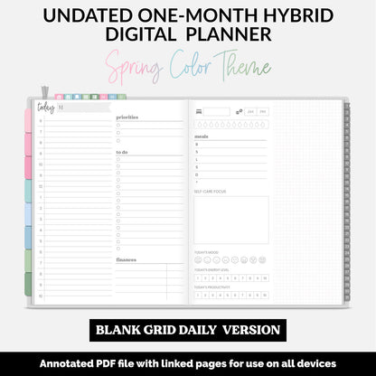 Undated Hybrid One Month Digital Planner | Spring Theme | GoodNotes, iPad & Android
