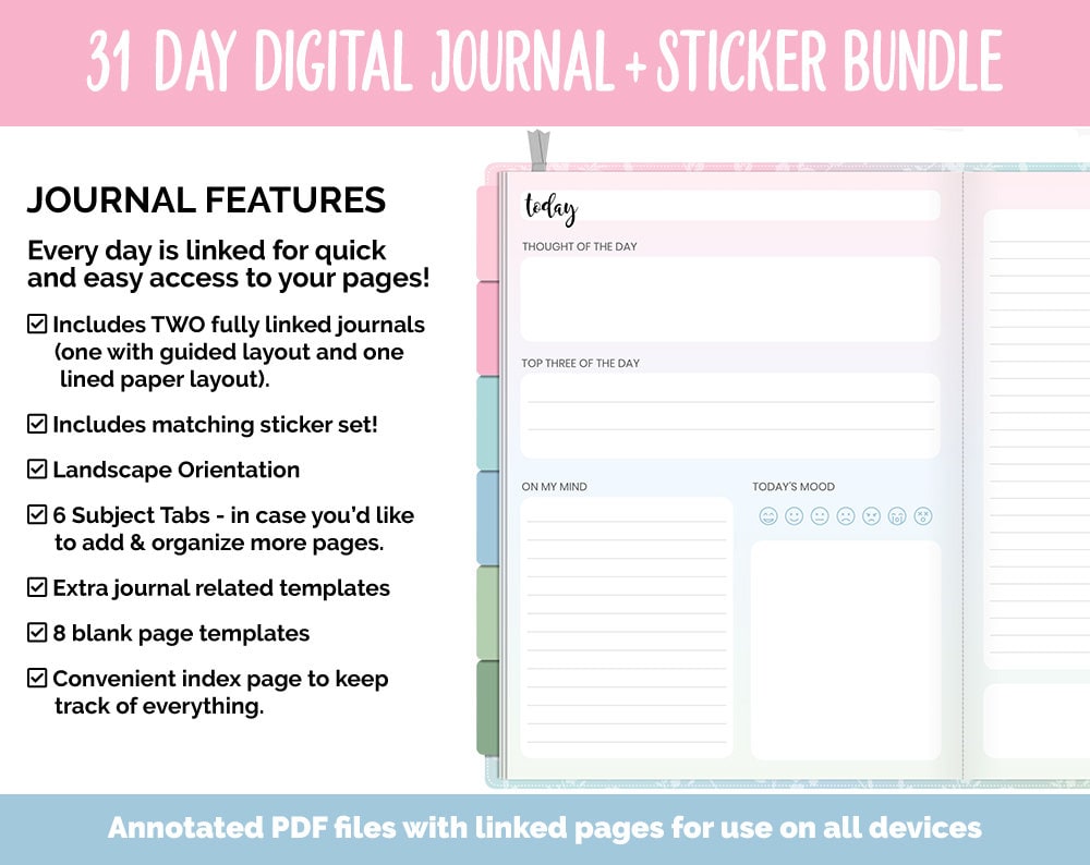 31 Day Digital Journal + Sticker Bundle | Spring Theme
