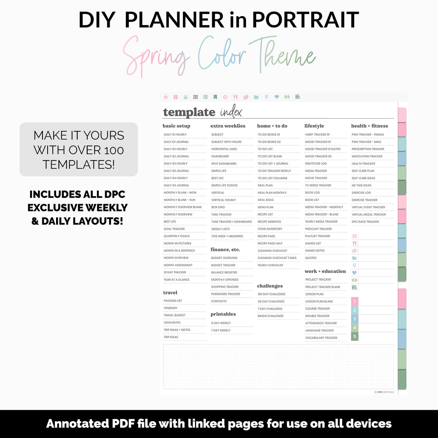 DIY Portrait Digital Planner | Spring Theme | Goodnotes, iPad & Android