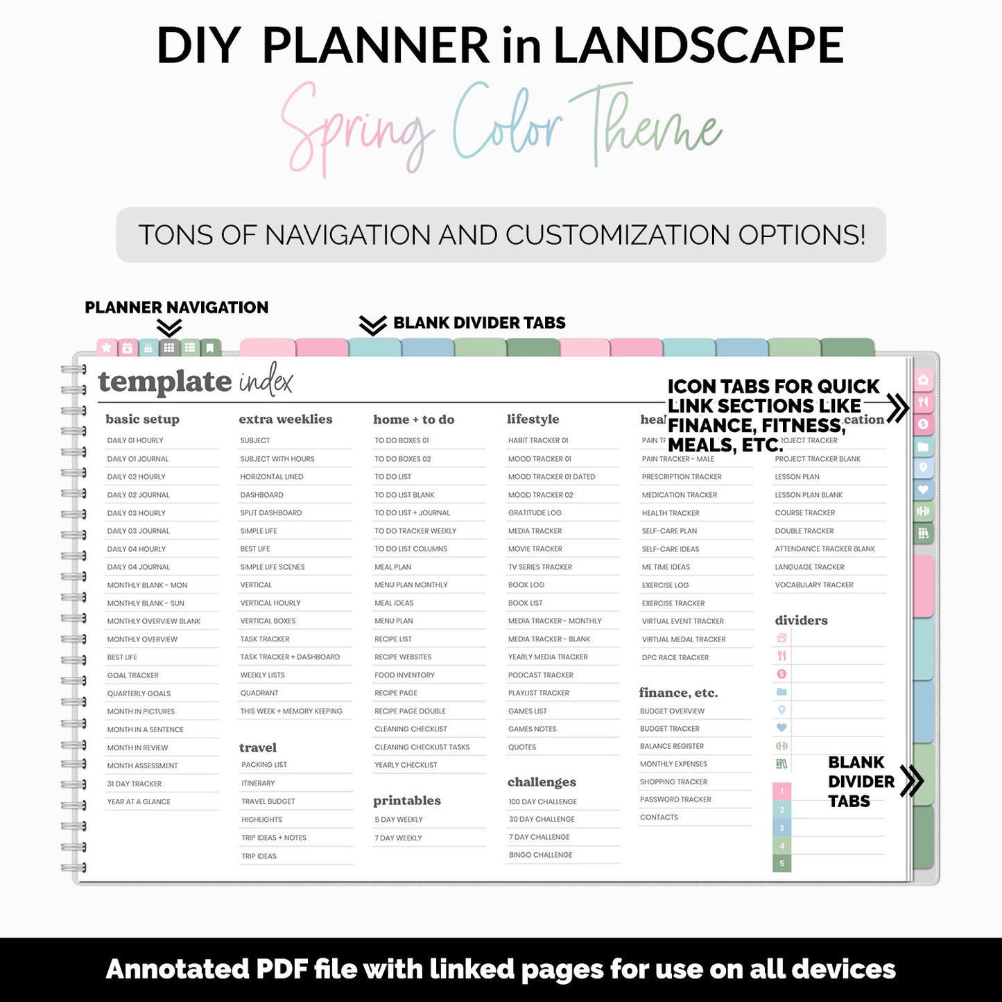 DIY Landscape Digital Planner | Spring Theme | Goodnotes, iPad & Android | Notebook