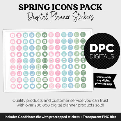 Spring Icons Digital Planner Stickers | GoodNotes, iPad and Android | Icons, Life, Weather, Everyday