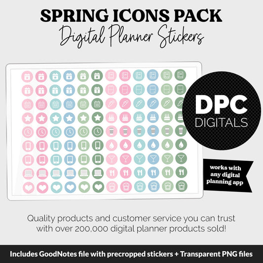 Spring Icons Digital Planner Stickers | GoodNotes, iPad and Android | Icons, Life, Weather, Everyday