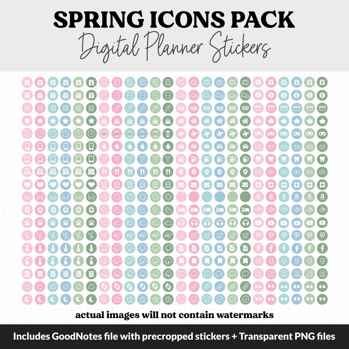 Spring Icons Digital Planner Stickers | GoodNotes, iPad and Android | Icons, Life, Weather, Everyday