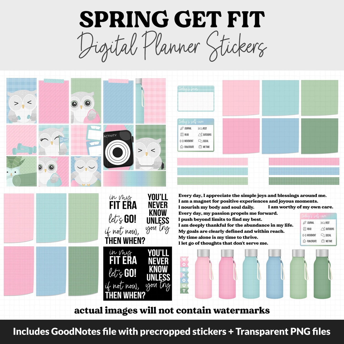 Get Fit Spring Digital Stickers | GoodNotes & iPad | Fitness, Health, Self-Care, Workout