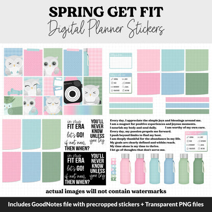 Get Fit Spring Digital Stickers | GoodNotes & iPad | Fitness, Health, Self-Care, Workout