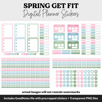 Get Fit Spring Digital Stickers | GoodNotes & iPad | Fitness, Health, Self-Care, Workout