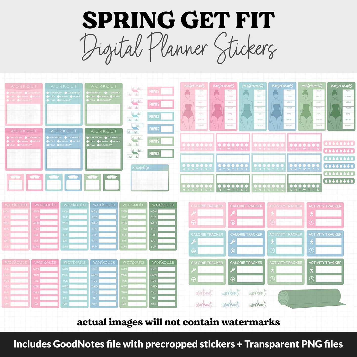 Get Fit Spring Digital Stickers | GoodNotes & iPad | Fitness, Health, Self-Care, Workout