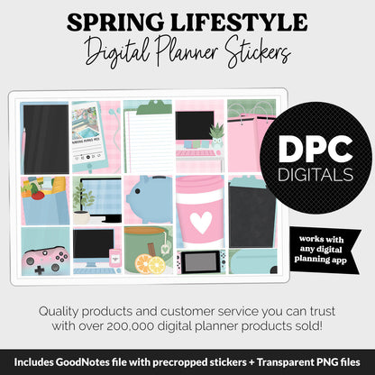 Spring Lifestyle Add-On Digital Stickers | GoodNotes & iPad | TV, Playlist, Travel, Reading, Work, Groceries