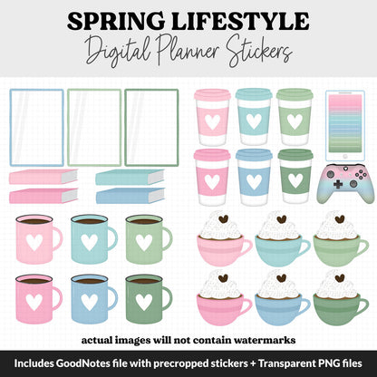 Spring Lifestyle Add-On Digital Stickers | GoodNotes & iPad | TV, Playlist, Travel, Reading, Work, Groceries