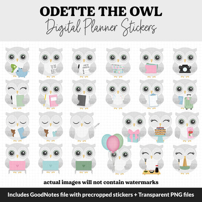 Odette the Owl Digital Planner Stickers | GoodNotes, iPad and Android | April, Spring, Kawaii, Activities