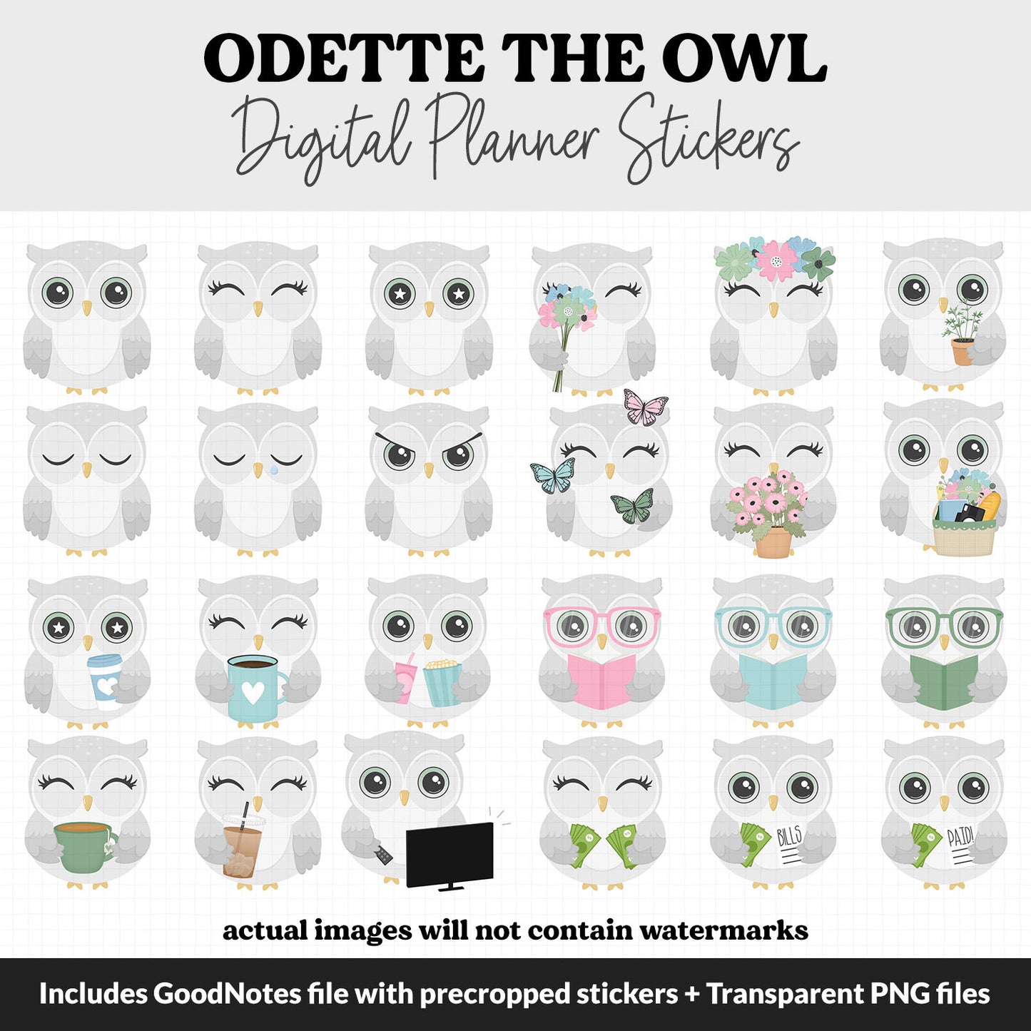 Odette the Owl Digital Planner Stickers | GoodNotes, iPad and Android | April, Spring, Kawaii, Activities
