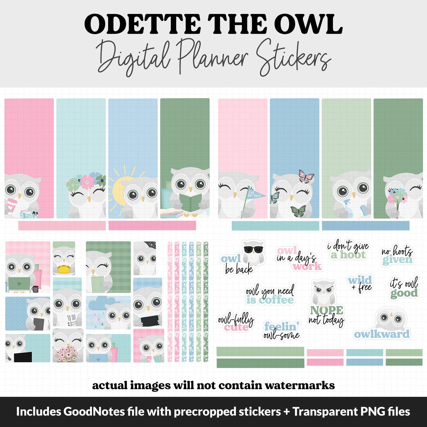 Odette the Owl Digital Planner Stickers | GoodNotes, iPad and Android | April, Spring, Kawaii, Activities