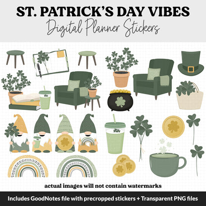 St. Patrick's Day Vibes Digital Planner Stickers | GoodNotes, iPad and Android | March, Spring, Floral, Home, Decor, Outdoor, Garden
