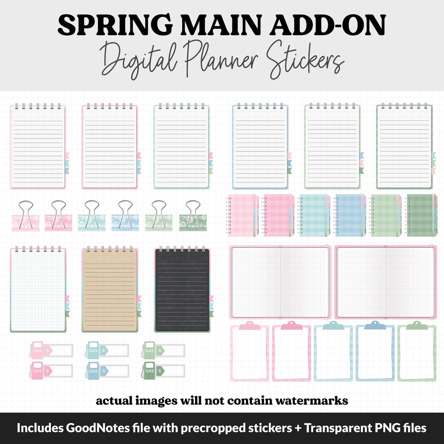 Spring Add-On Digital Stickers | GoodNotes & iPad | Trackers, Budget, Meal Planning, Health, Habits