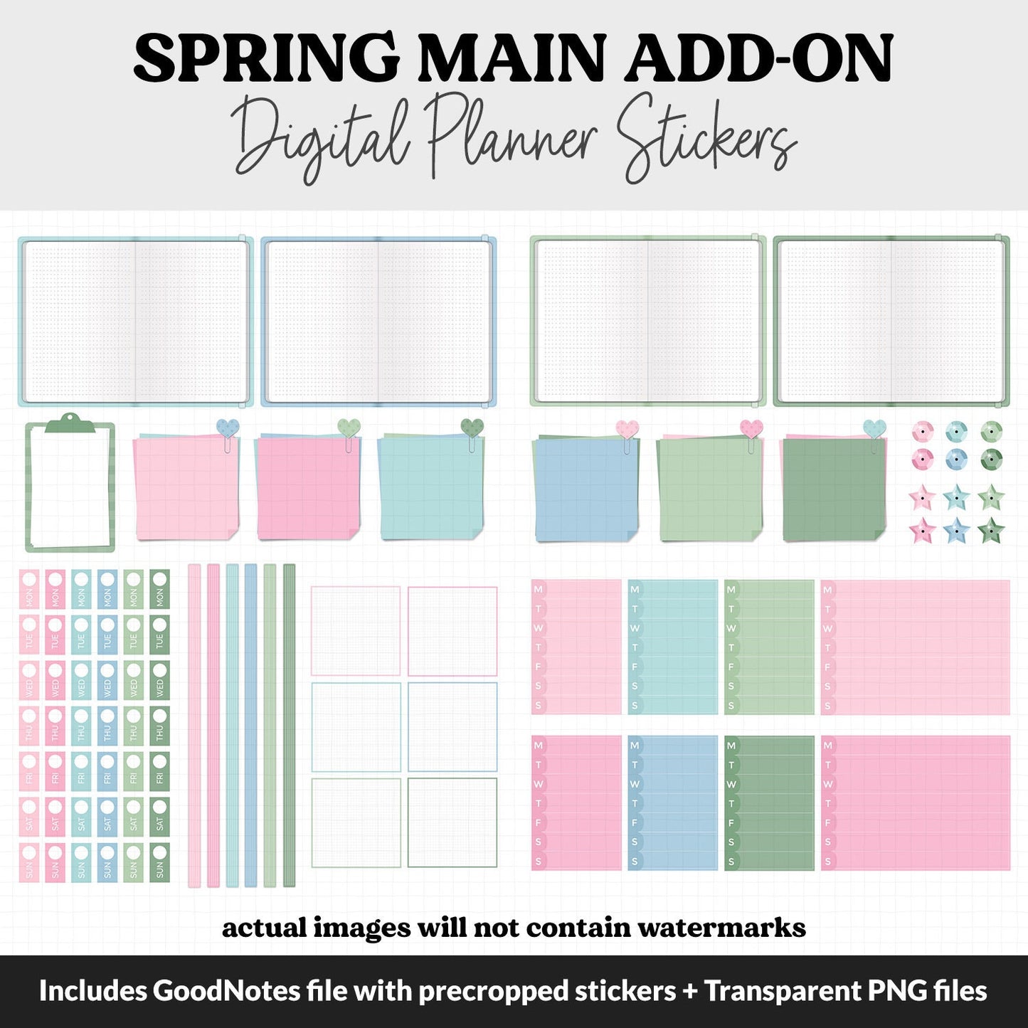 Spring Add-On Digital Stickers | GoodNotes & iPad | Trackers, Budget, Meal Planning, Health, Habits