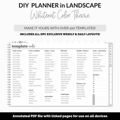 DIY Landscape Digital Planner | Whiteout Theme | Goodnotes, iPad & Android | Notebook