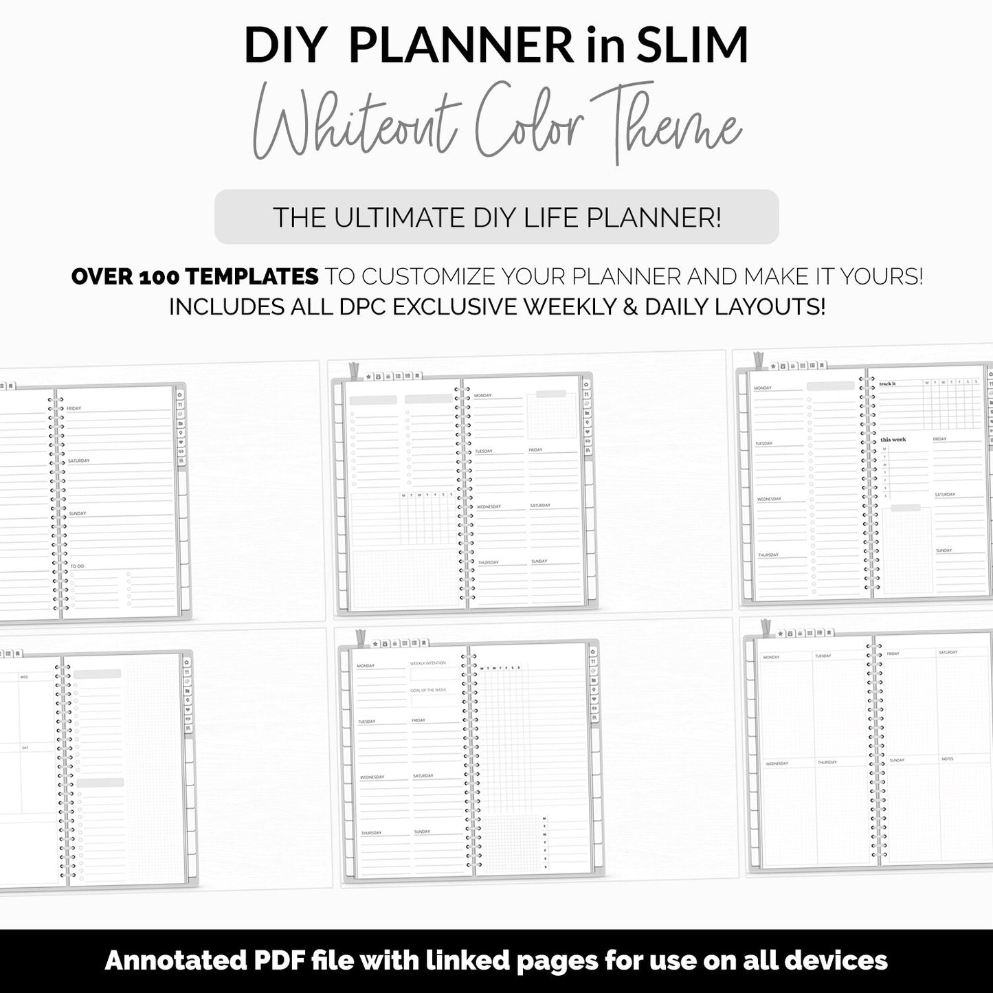 DIY Slim Digital Planner | Whiteout Theme | Goodnotes, iPad & Android | Notebook