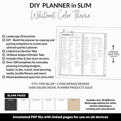 DIY Slim Digital Planner | Whiteout Theme | Goodnotes, iPad & Android | Notebook
